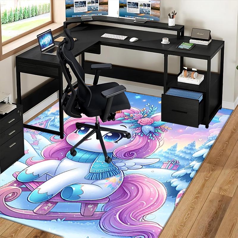 1pc Unicorn Fantasy Office Chair Mat - Anime Cartoon Design, Non-Slip Carpet for Home and Office Decor, Suitable for All Seasons.H018