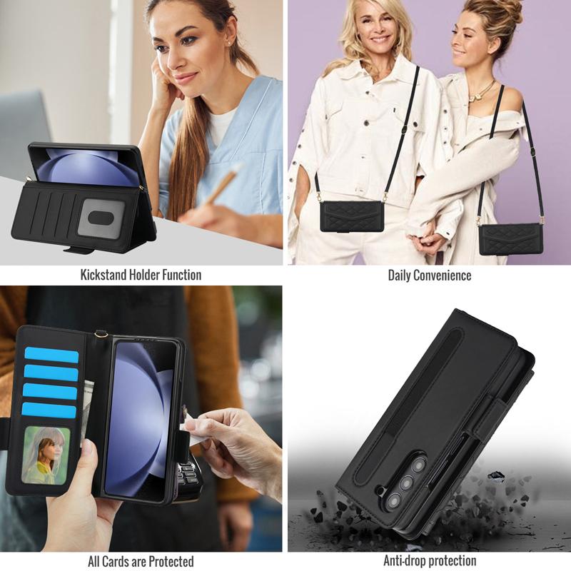Lady Phone Cases for Samsung Galaxy Z Fold 7 Wallet Case with Rfid Card Holders S Pen Slot Crossbody Strap Full Body Protection