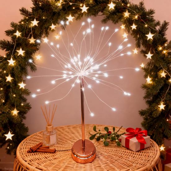 LED Copper Wire Lights 80 LED Christmas Fairy Tree Light Battery/USB Powered Table Starburst Light for Desk Centerpiece