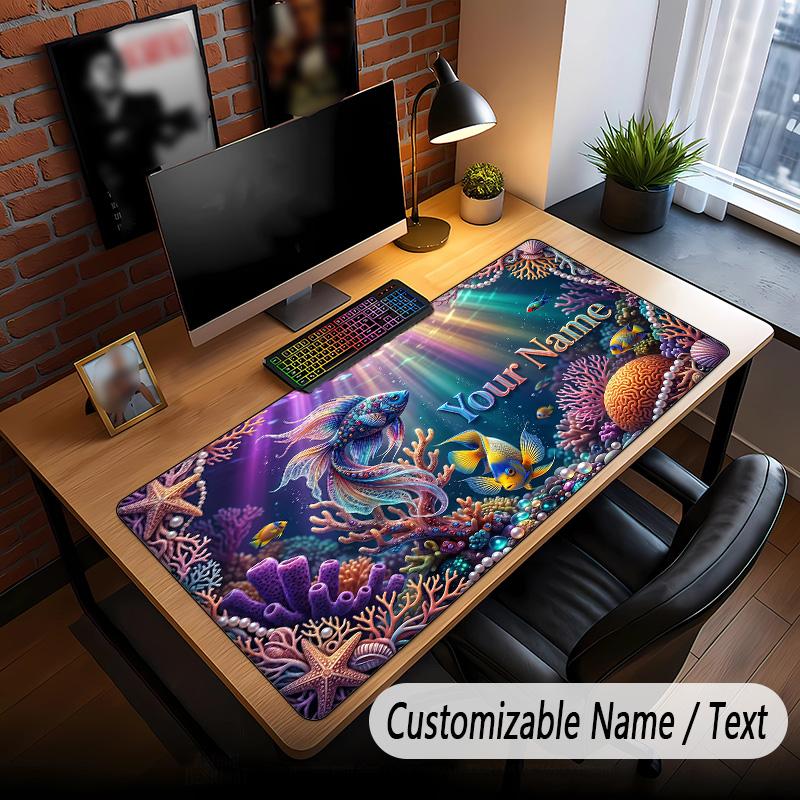 Fish Ocean Theme Custom Mouse Pad Personalized With Name Text Customized Desk Mat For Office Home Decor