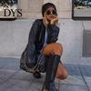 Simple Faux Leather Jacket Women Medium Length Suit Coat Solid Color Lapel Autumn Spring Single-Breasted for Daily Work Parties Dates Single-breasted