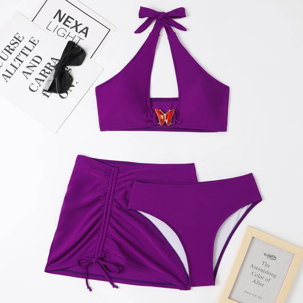 

Многоцветный купальник-бикини из трех частей с принтом бабочек - Модный европейский и американский стиль, Сексуальный раздельный купальник для женщин Medium фиолетовый