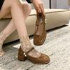 Mary Jane 2025 Summer New Women's Shallow Mouth Pearl Belt Thick Heel Small Leather Shoes Platform High Heels Single Shoes