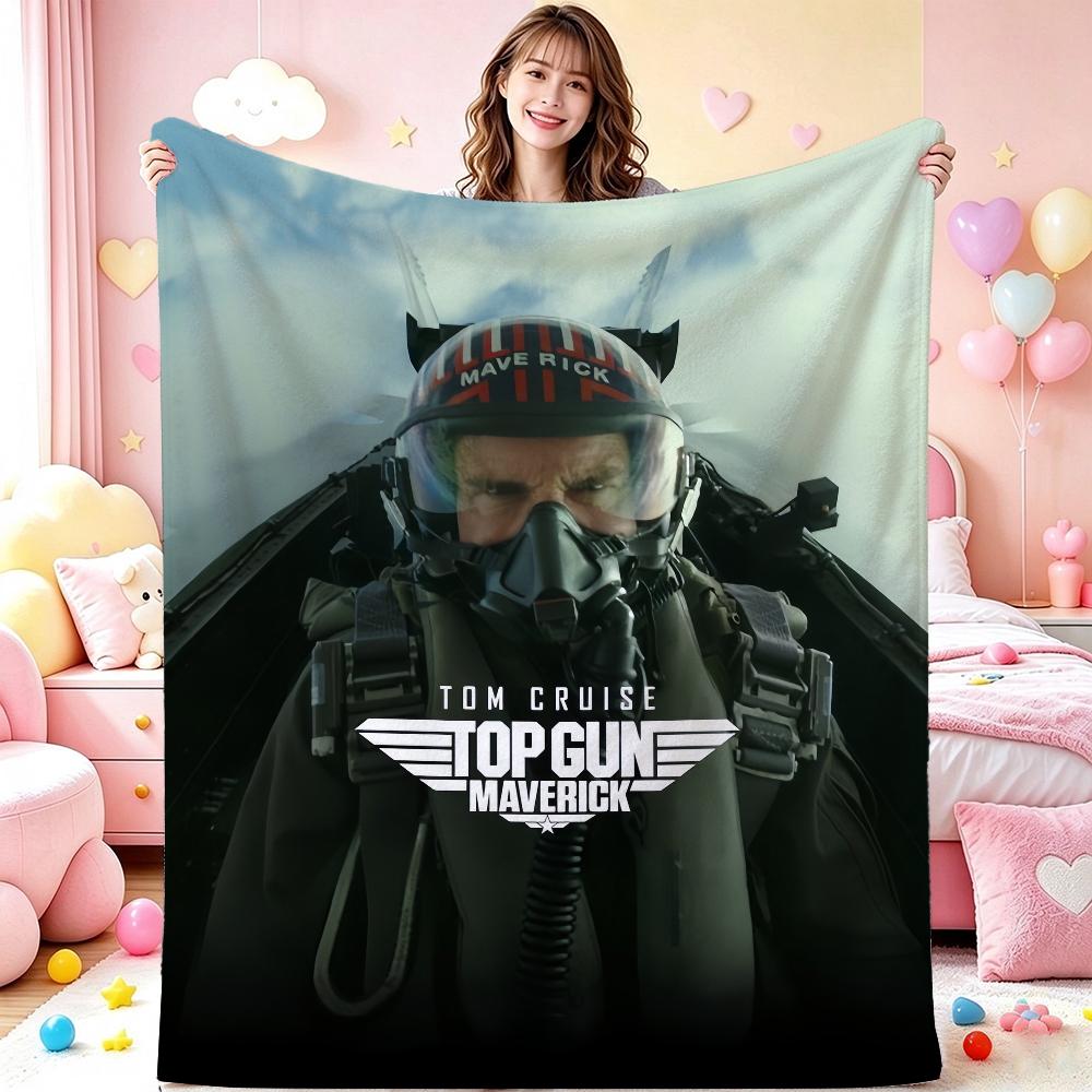 Top Gun Style Fighter Jet Pilot Poster Pattern Theme Flannel Blanket Skinfriendly Warm Throw Blanket For Living Room Office Nap Home Party Decor