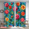2D flat printing 2pcs Curtain Window Treatment Curtains Vibrant Roses on Blue Digital Printed Polyester Drapes Festive Curtains