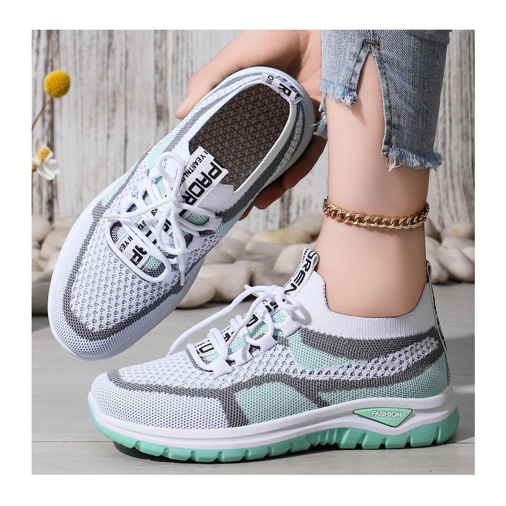 Dámské lehké a prodyšné bílé sportovní boty - Pohodlné nízké šněrovací ležérní vycházkové boty, Outdoorové cestovní boty Blokující vzory