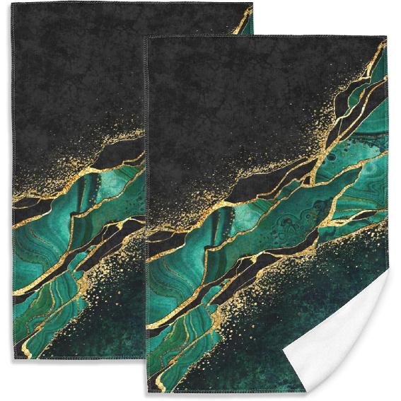 Green Black Marble Hand Towels Set of 2 Decorative Hand Bath Towel for Bathroom Kitchen Accessories Hotel Spa Valentines Mothers Day Wedding Gifts 18