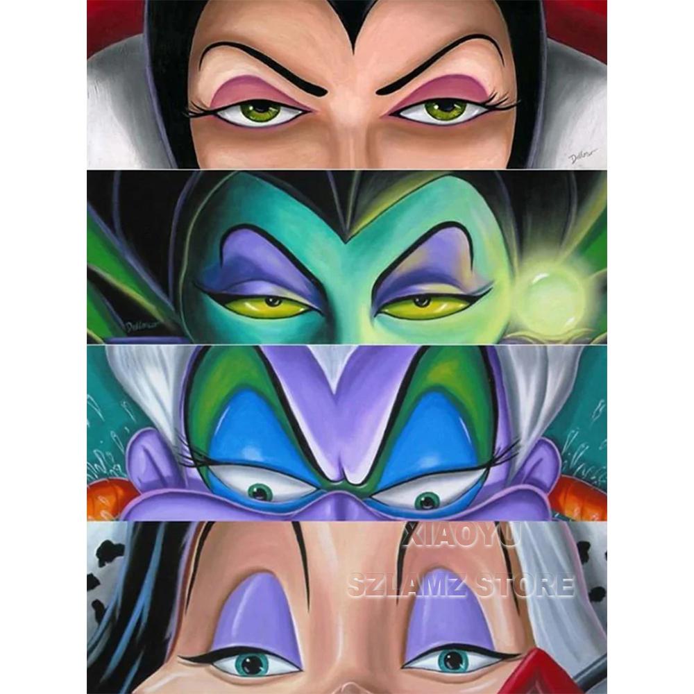 5D DIY Disney Diamond Painting Villains Evil Queen Full Round Cross Stitch Cartoon Art Diamond Embroidery Home Decor