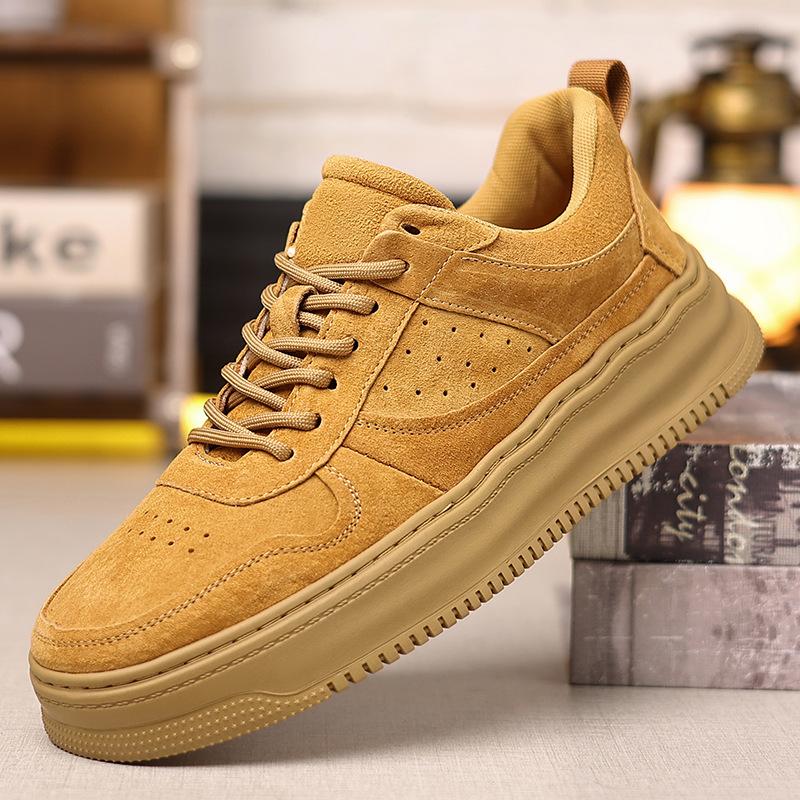 Shoes for Men Leather Casual Shoes Retro Designer Thick-soled Flat Skateboard Shoes Youth Lace-up Sneakers