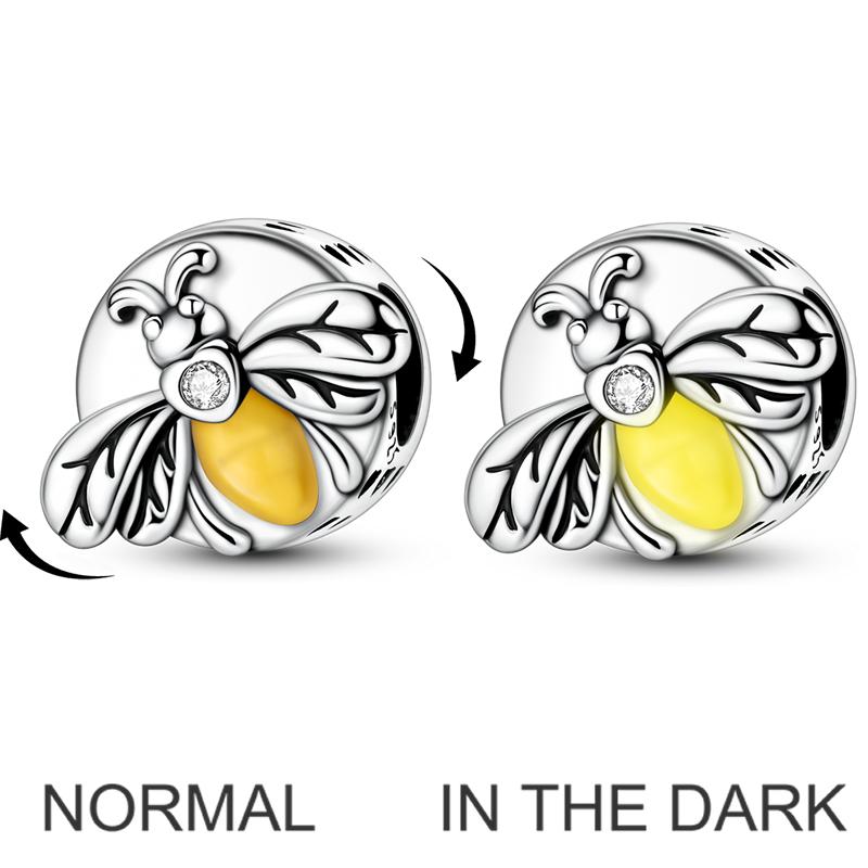 925 Silver Golden Clover Charms Bead CZ Zircon Glowing Firefly Pet Cat Puppy Pendant Fit Original Bracelet DIY Jewelry