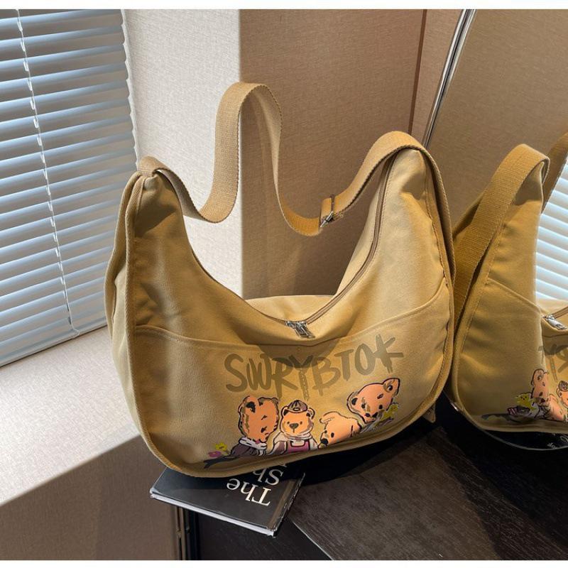2024 Neue Japanische Cartoon Canvas Umhängetasche - Großes Fassungsvermögen, Vielseitiger Knödel-Stil für Studentinnen