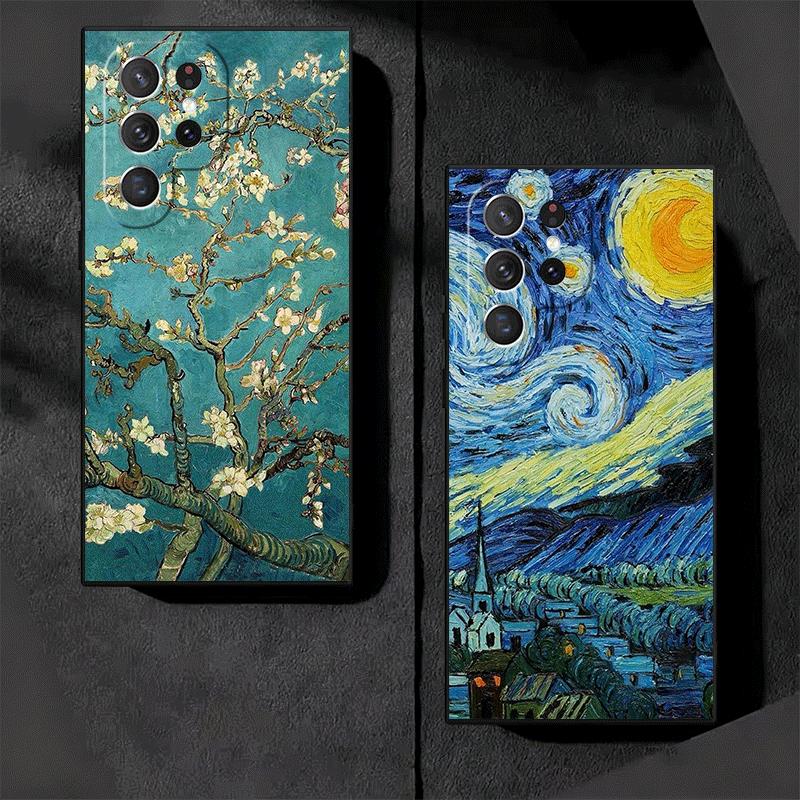 Van Gogh Oil Painting Aesthetics Soft Phone Case for Samsung Galaxy S26 S25 Edge S24 Ultra S23 Plus S22 S21 FE S20 Black Cover B
