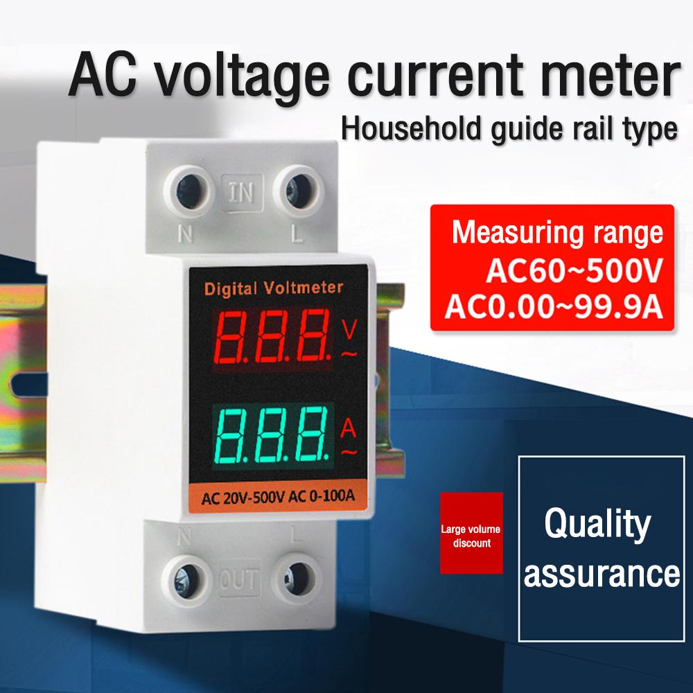 Din Rail LED Dual Display AC Voltmeter Ammeter Electricity Meter AC60-500V AC0.00-99.9A Voltage Current Monitor Volts Amps Relay