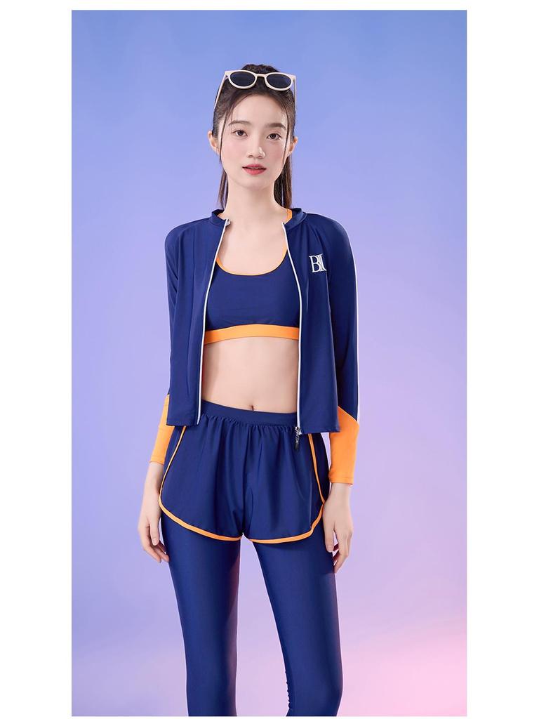 Costum de surf pentru femei, din patru piese, modelator, cu protecție solară - Set costum de baie cu mânecă lungă pentru vacanța la plajă, pe stoc