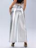 New Summer Women's Pants, Silver Foil Loose High Waist Wide Leg Casual Pants