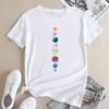 Summer Round Neck Planet Pattern Printed Top Fashionable Casual Short Sleeved Women's Pure Cotton T-shirts