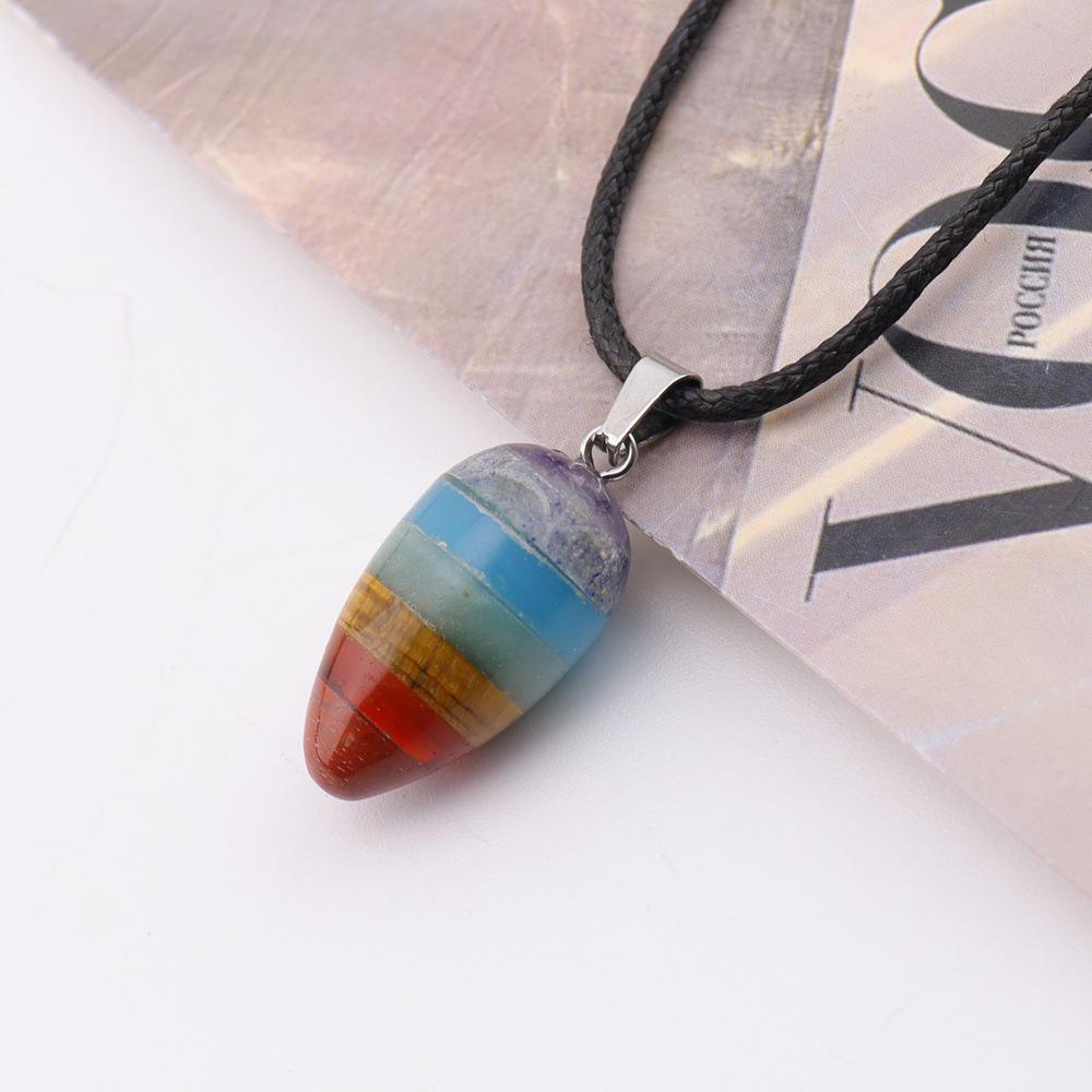 Seven-Color Natural Crystal Stone Pendant Necklace N772