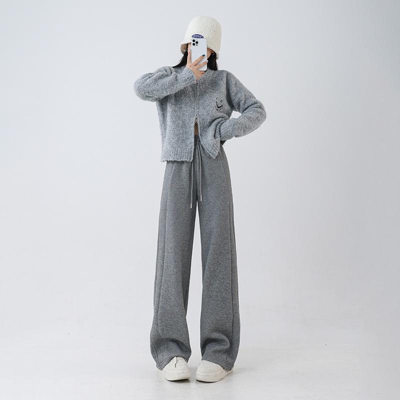 Autumn and winter new women's clothing wool silk velvet warm wide-leg pants high waist straight casual thickened narrow banana