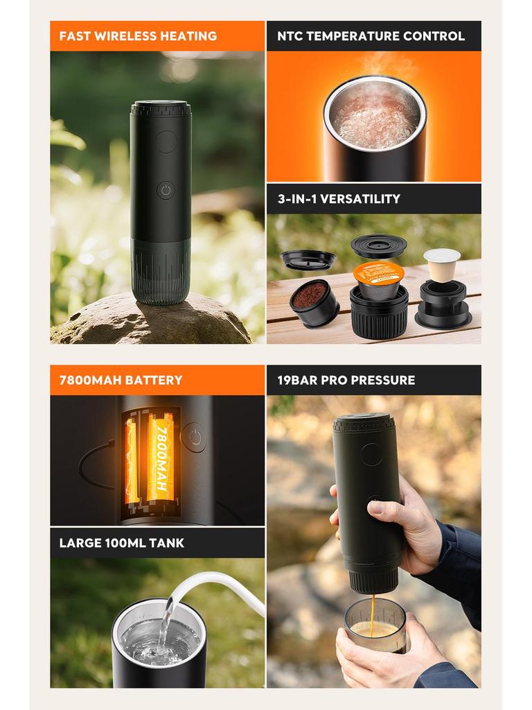 2025 Tragbare italienische Kaffeemaschine mit zwei Anschlüssen und USB-Ladefunktion