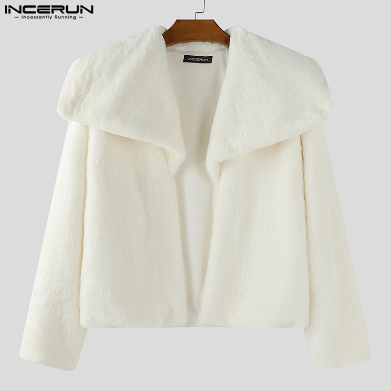 INCERUN Winter Autumn Men Long Sleeve Furry Casual Loose Jackets Cropped Coats