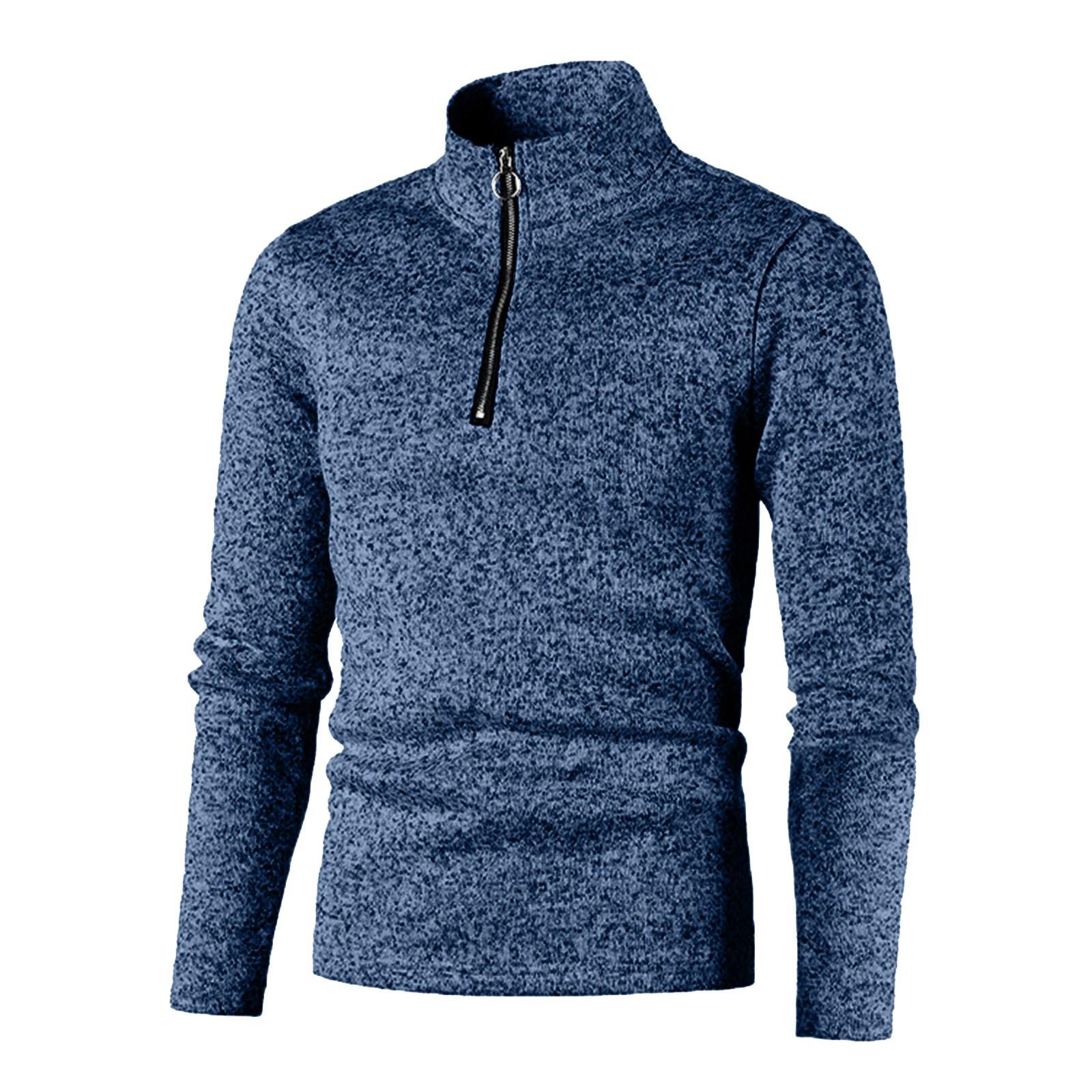 

Зимняя мужская толстовка с капюшоном на молнии, однотонная базовая куртка с высоким воротом XL тёмно-синий