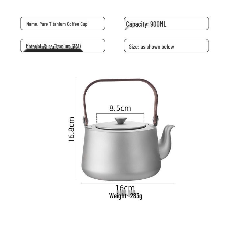 Lightweight 900ml Pure Titanium Camping Kettle for Boiling Water and Tea Ceremony.