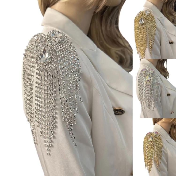 Rhinestones Studded Epaulettes Tassels Fringed Shoulder Epaulet For Evening Gown Cosplay Outfits Clothing Embellishment