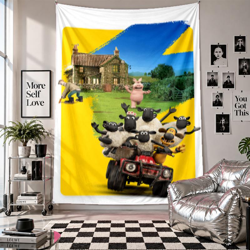 Wall TapestryShaun the Sheep Art Hanging Cloth Decorative Background Cover for Room Decoration