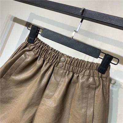 2025 Damen Leder Bootcut Shorts mit hohem Bund: Herbst/Winter A-Linie Weitbein Koreanischer Stil.