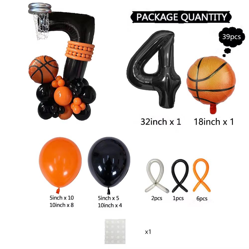 39pcs Basketball Baby Themed Balloons Black Number 1-9 Foil Golbos NBA All-Star Sports Decorated Balloons Kid Birthday Decor