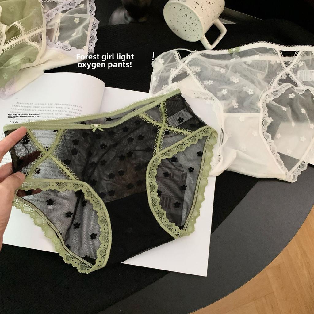 Ladies Spring Summer Sexy Hollowed Out Lace Mesh 10A Antibacterial Mid Waist Panties