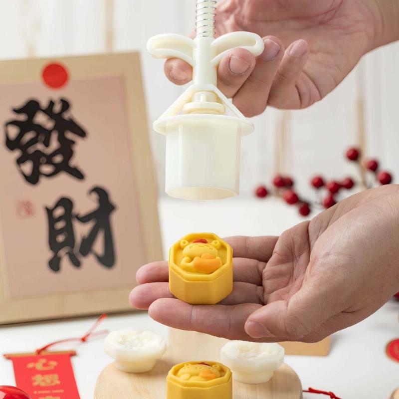 Hand Pressed Mooncakes Mold Chinese New Year Bean Pastes Cake Mould ABS Plastic Pastries Moulds for Baking Lover