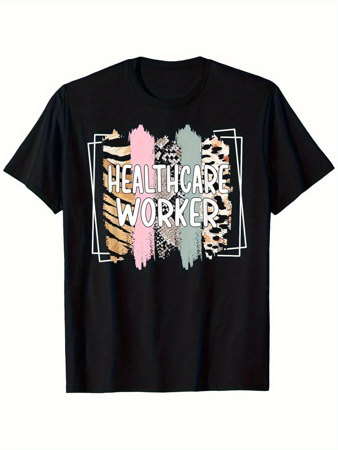 

Healthcare Worker Appreciation T-shirt - Black Bold Text & Colorful Animal Print Design S