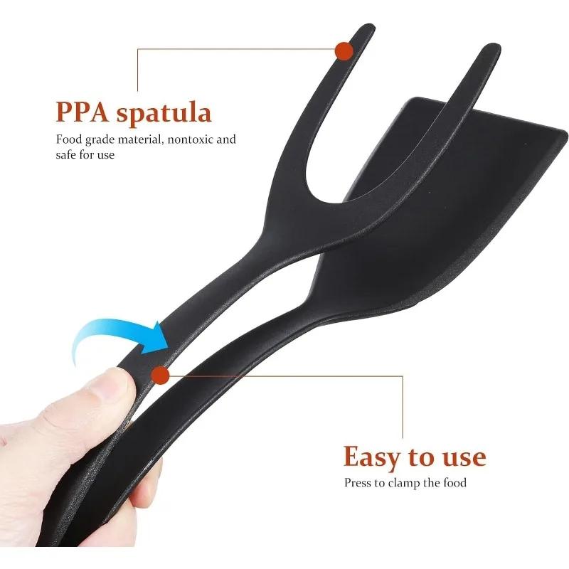 2 In 1 Grip Flip Tongs Egg Spatula Egg Flipper Frying Turning Grilling Kitchen Cooking Tool For Omelette Pancake Gadgets Cooking