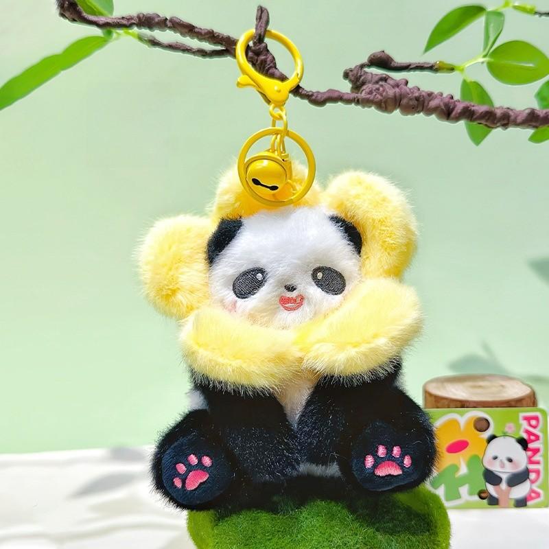 Panda Plush Animal Keyring Pendant With Flower Hat For Bag Decor And Key Chain