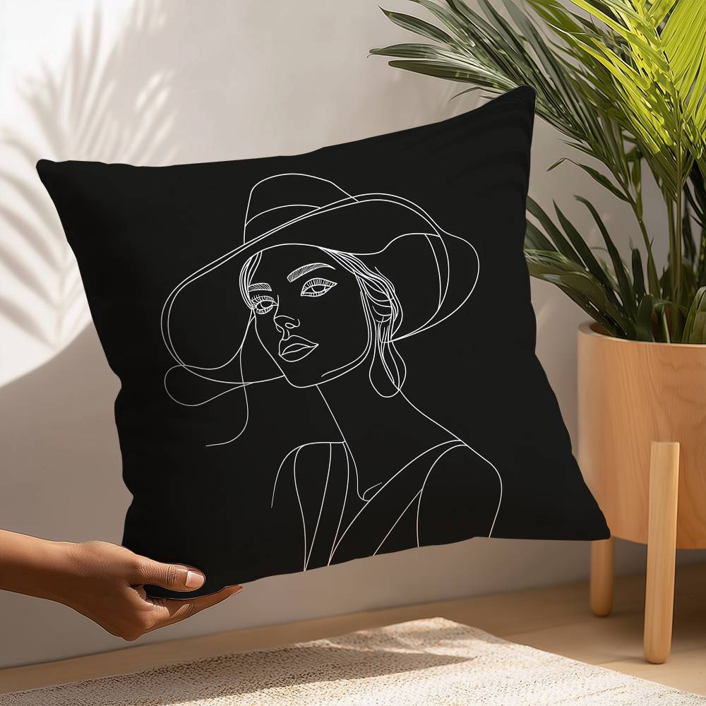 Black White Lines Fashion Woman Pillow Case Plush Fabric Soft Pillowcase Double Sided Print Cushion Cover Household Gifts