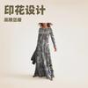 Spot, Ethnic Style Print High Waist Long Sleeve Crew Neck Large Version Dress