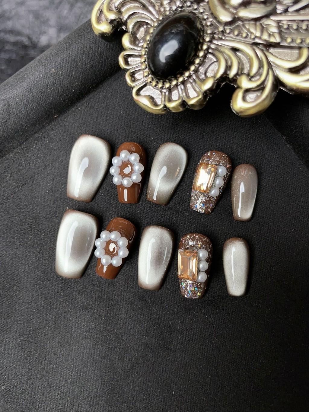 

Wearing Nail Cat Eye Champagne Whitening Removable Handmade Trend Fashionable XS