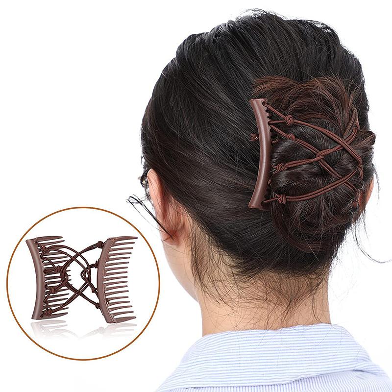 Magic Hair Claws Tuck Comb Updo Elastic Hair Clip Stretchy Knotted Double Comb Elastic Hair Combs Ponytail Holder Barrettes