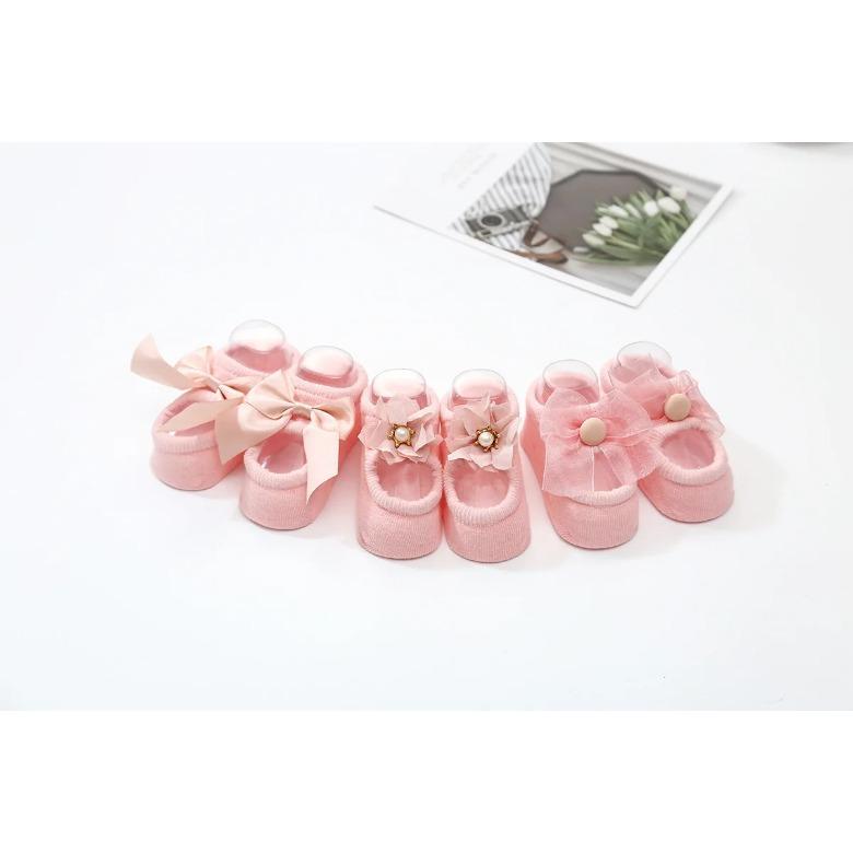 3 Pairs/Lot Spring Newborn Bowknot Baby Girl Sock Flower Lace Clothes  Accessories Ribbon Children Slipper Kids Toddlers Summer