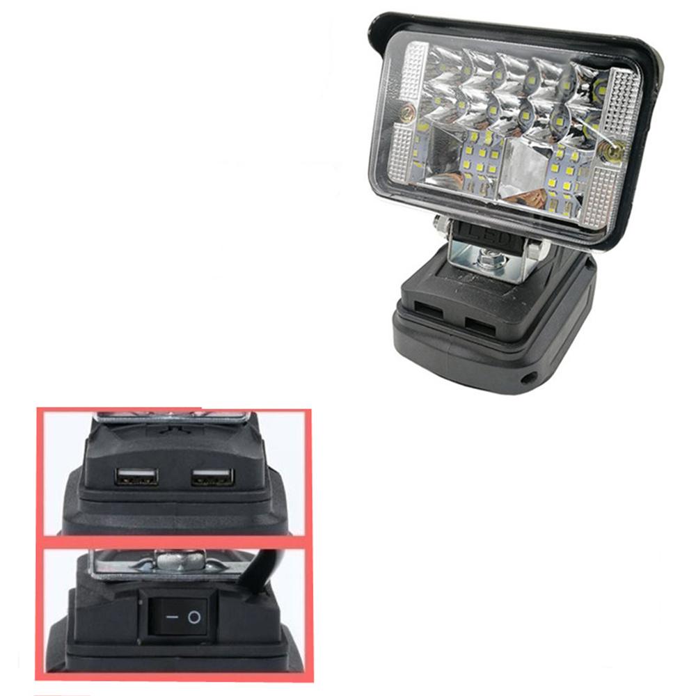 Trådløs LED Arbeidslampe med 2 USB For Makita 14.4V 18V BL1430 BL1830 Li-ion Batteri Utendørs Arbeidslys