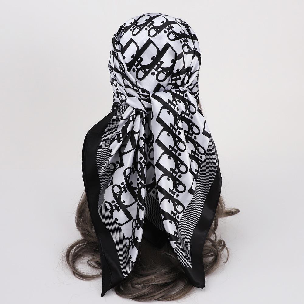 90 * 90Cm Square Scarf, Simulated Silk Scarf, Women'S Headscarf Co Contrasting Color Shawl Stripe Simple