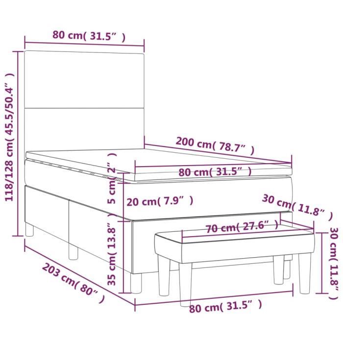 VidaXL Lit à sommier tapissier avec matelas Gris foncé 80x200 cm Tissu - Modèle 3136390