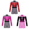 Girls Race Car Racer Costume Long Sleeve Checkerboard Print Back Zipper Short Jumpsuit Cosplay Costume