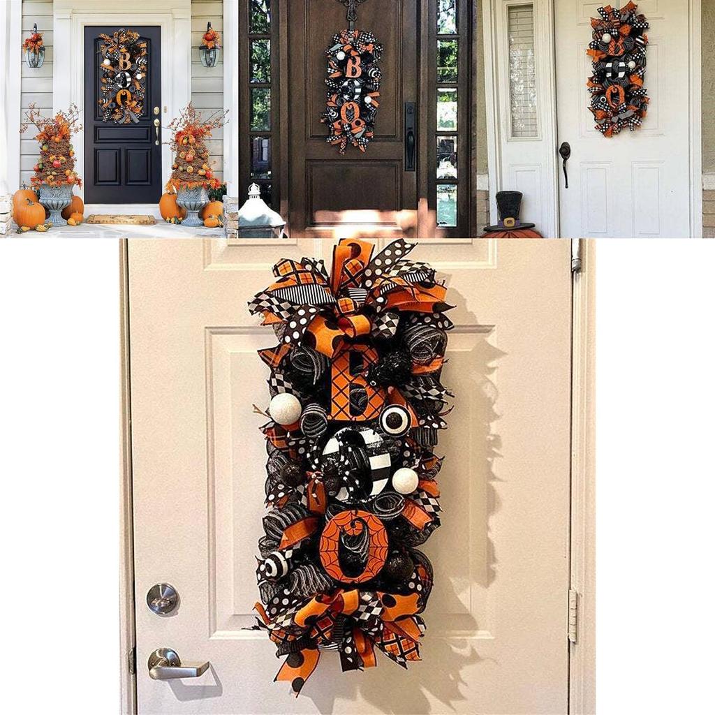 Handmade Scary Pumpkin Halloween Wreath Door Decoration For Yard And Home