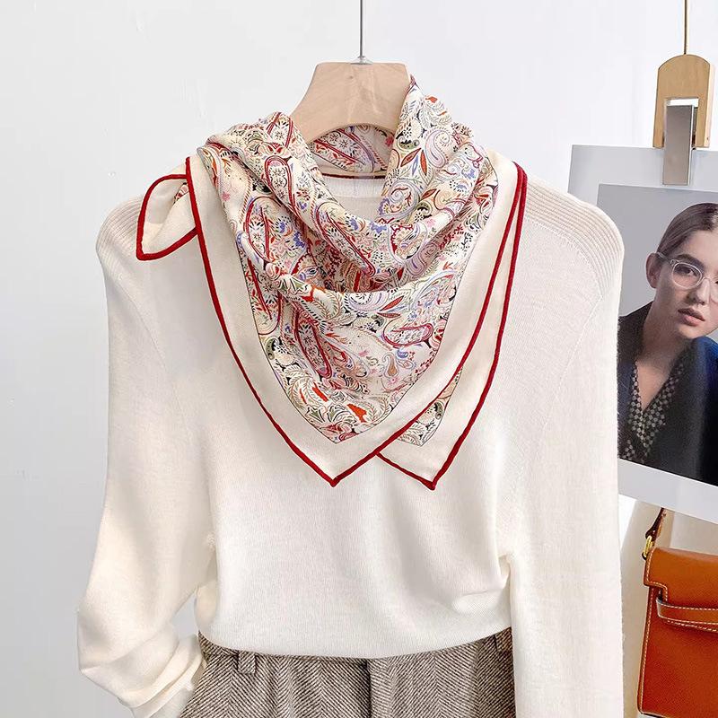 1116 Spring Festival New Retro Silk Wool Scarf, Women Give Mother Warm Square Scarf, New Year's Decorative Silk Wool Scarf