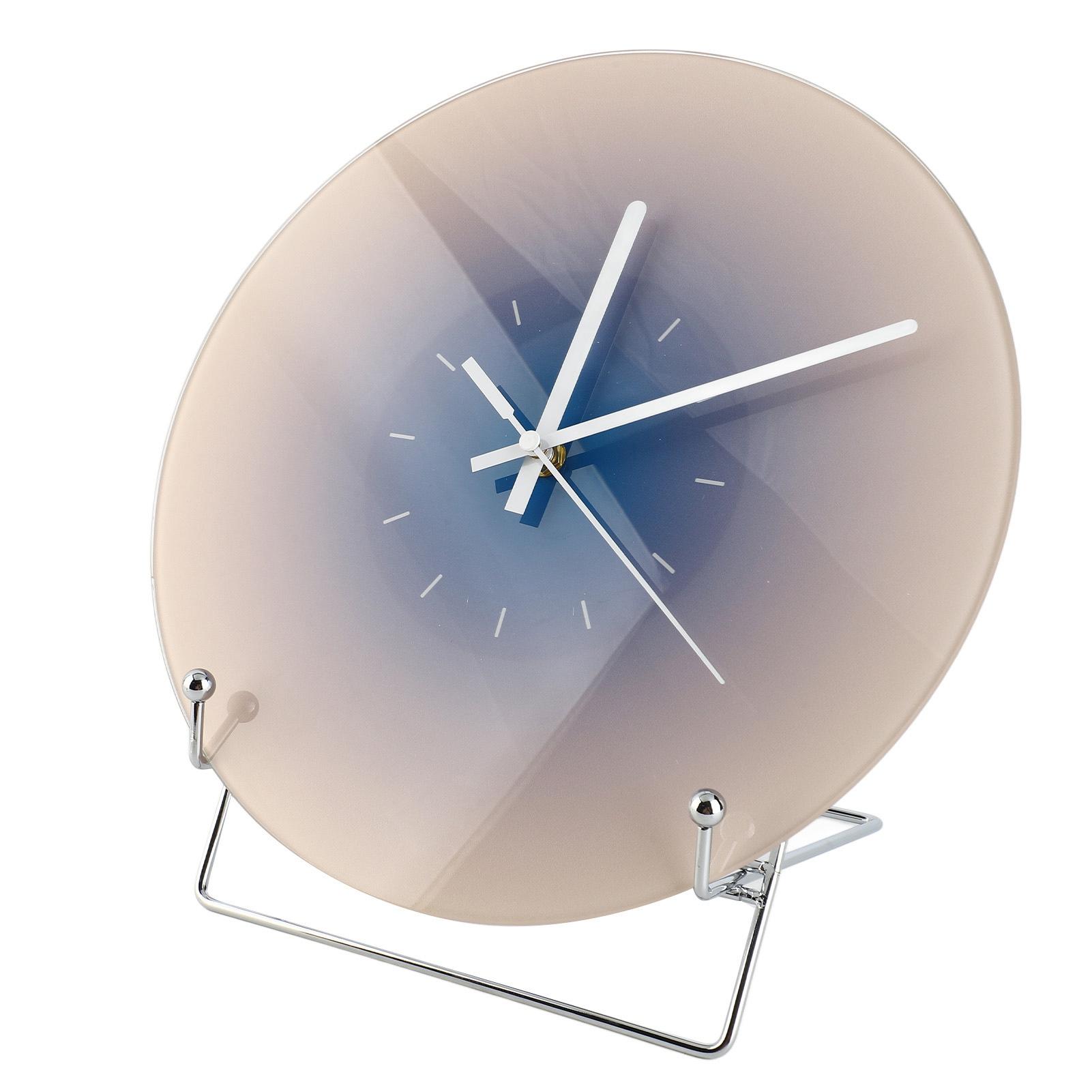 

12 Inch Round Clock Battery Operated Silent Decorative Wall Hanging Glass Clock for Living Room Bedroom Kitchen Office Gradient Blue