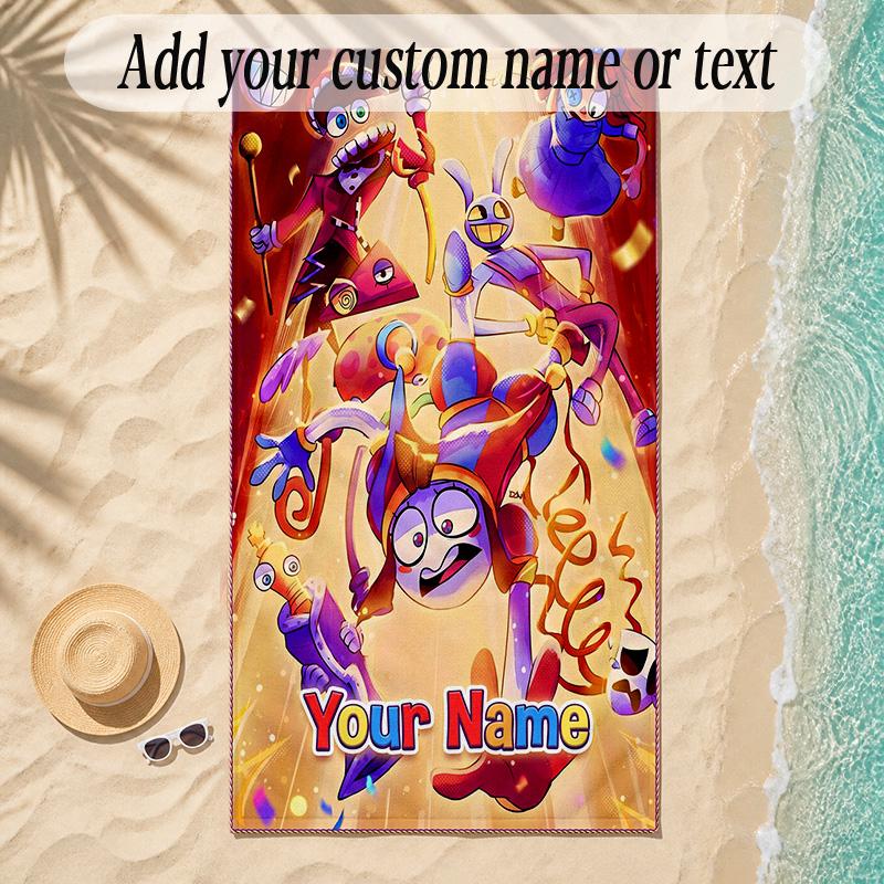Beach TowelThe Amazing Digital Circus Custom Name Text Personalized Soft Towel for Beach Pool Indoor Home Decor Gift