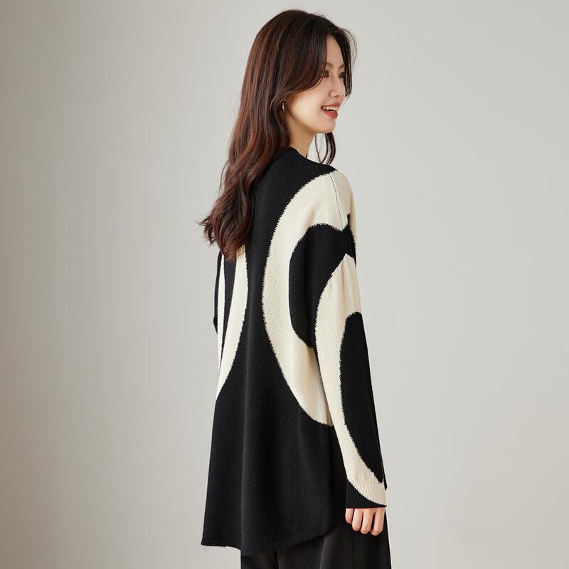 Women's 100% Wool Color-block Round Neck Sweater