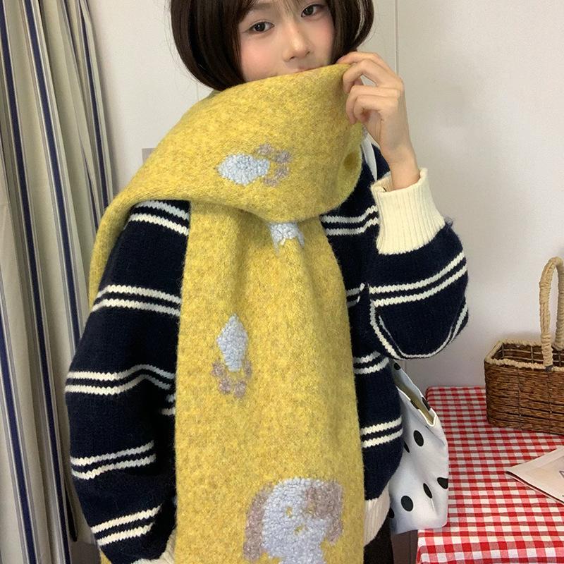 Women's Fluffy Knitted Puppy Scarf - Cozy Wool for Autumn & Winter
